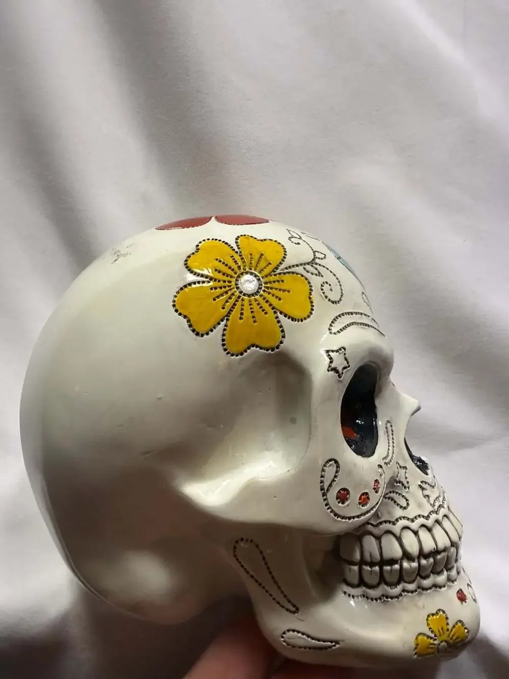 Summit Collection Day of the Dead Skull Figurine White Multicolor Resin